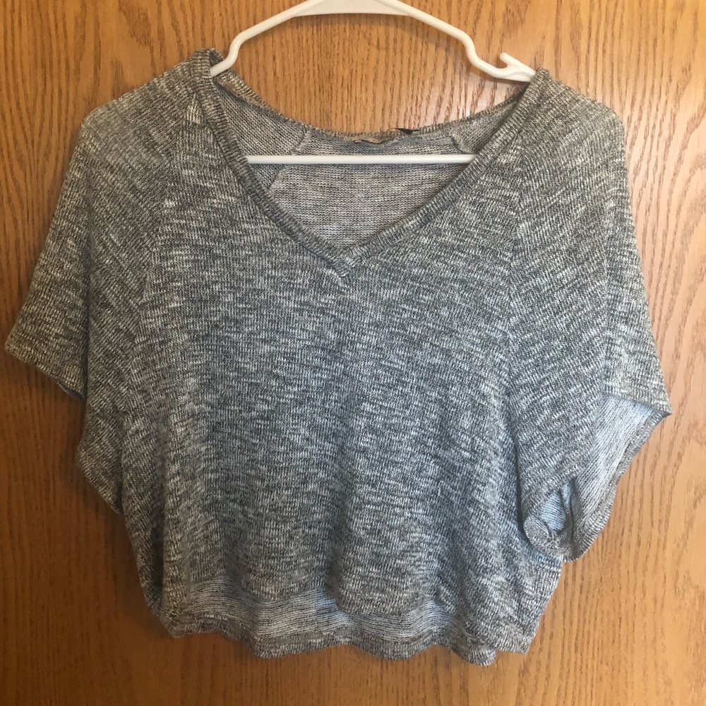 Grey Knit Flowy V-Neck Blouse